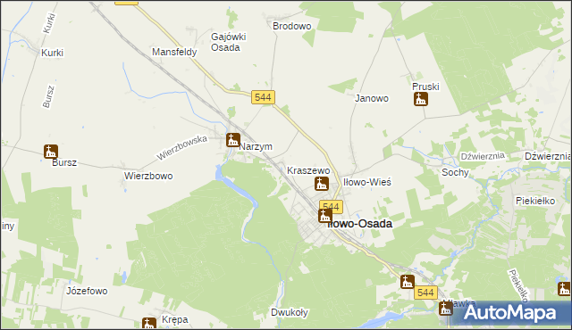 mapa Kraszewo gmina Iłowo-Osada, Kraszewo gmina Iłowo-Osada na mapie Targeo