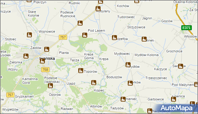 mapa Krępa gmina Iwaniska, Krępa gmina Iwaniska na mapie Targeo