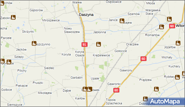 mapa Krężelewice, Krężelewice na mapie Targeo