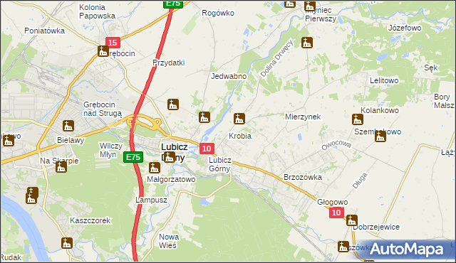 mapa Krobia gmina Lubicz, Krobia gmina Lubicz na mapie Targeo