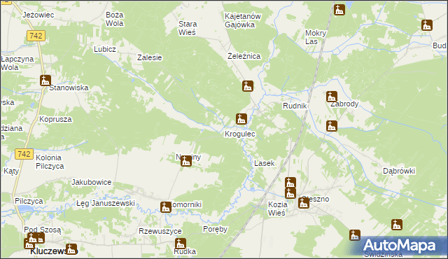 mapa Krogulec gmina Kluczewsko, Krogulec gmina Kluczewsko na mapie Targeo