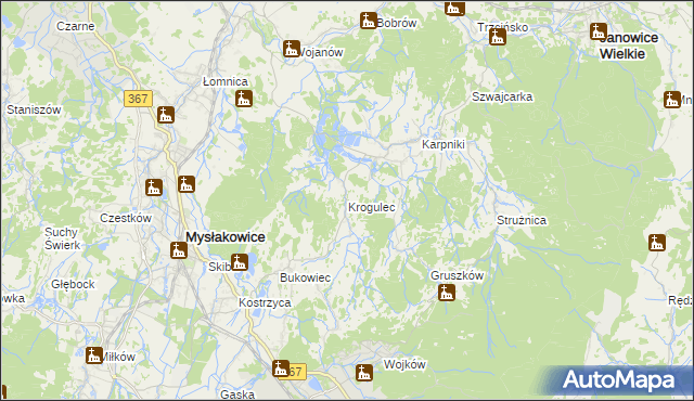 mapa Krogulec gmina Mysłakowice, Krogulec gmina Mysłakowice na mapie Targeo