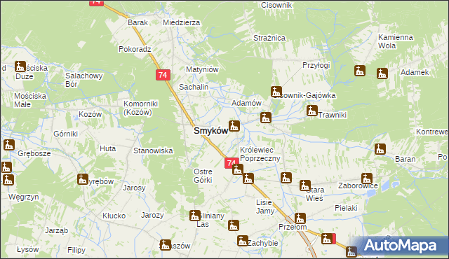 mapa Królewiec gmina Smyków, Królewiec gmina Smyków na mapie Targeo
