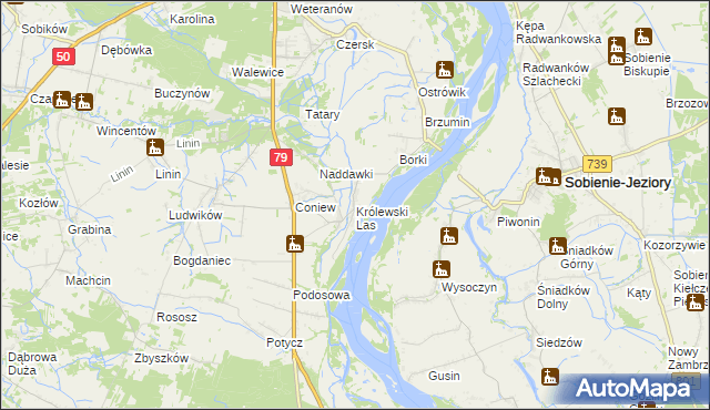 mapa Królewski Las gmina Góra Kalwaria, Królewski Las gmina Góra Kalwaria na mapie Targeo