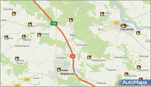mapa Królikowice gmina Bytom Odrzański, Królikowice gmina Bytom Odrzański na mapie Targeo