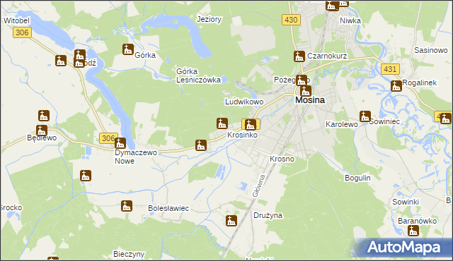 mapa Krosinko gmina Mosina, Krosinko gmina Mosina na mapie Targeo