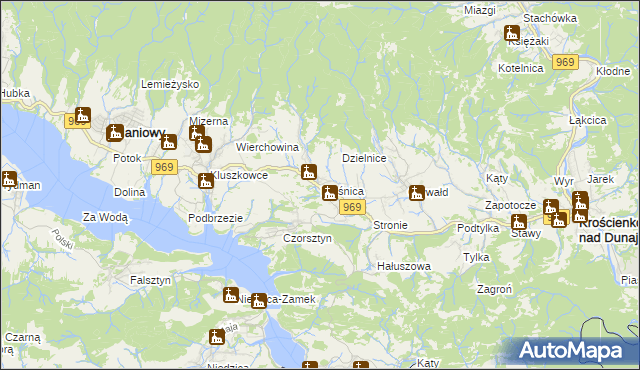 mapa Krośnica gmina Krościenko nad Dunajcem, Krośnica gmina Krościenko nad Dunajcem na mapie Targeo