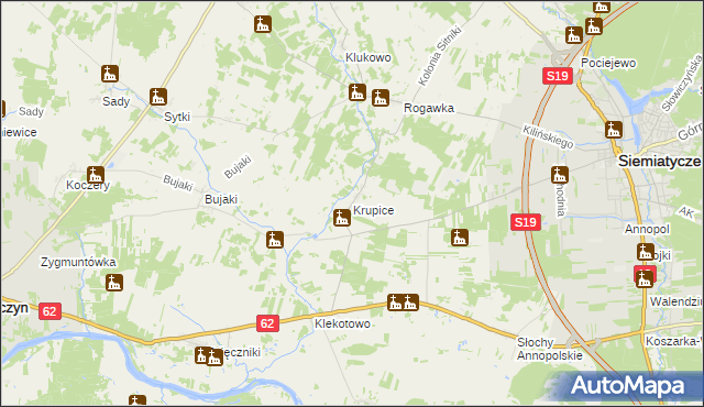 mapa Krupice gmina Siemiatycze, Krupice gmina Siemiatycze na mapie Targeo