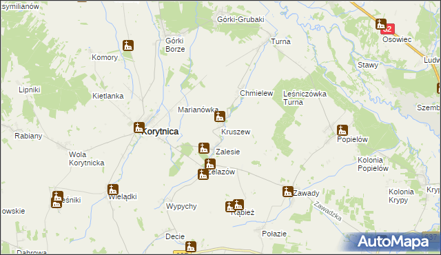mapa Kruszew gmina Korytnica, Kruszew gmina Korytnica na mapie Targeo