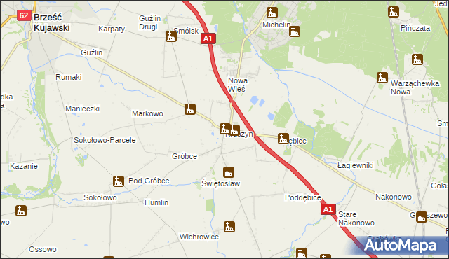 mapa Kruszyn gmina Włocławek, Kruszyn gmina Włocławek na mapie Targeo
