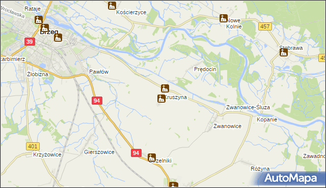 mapa Kruszyna gmina Skarbimierz, Kruszyna gmina Skarbimierz na mapie Targeo