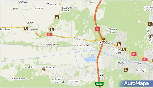 mapa Kruszyniec gmina Sicienko, Kruszyniec gmina Sicienko na mapie Targeo