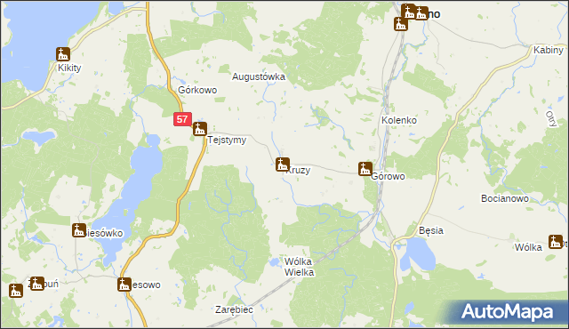 mapa Kruzy gmina Kolno, Kruzy gmina Kolno na mapie Targeo