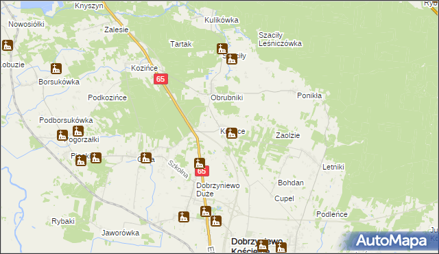 mapa Krynice gmina Dobrzyniewo Duże, Krynice gmina Dobrzyniewo Duże na mapie Targeo