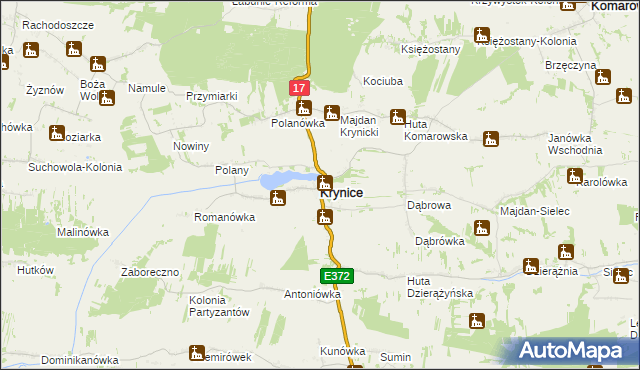 mapa Krynice powiat tomaszowski, Krynice powiat tomaszowski na mapie Targeo