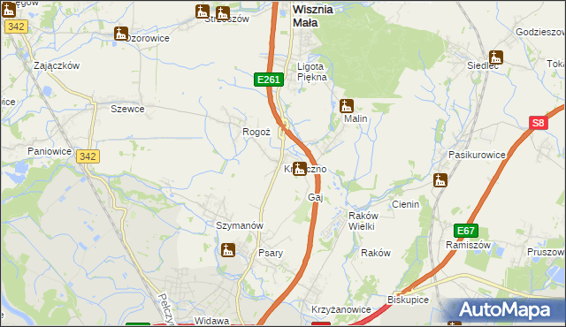 mapa Kryniczno gmina Wisznia Mała, Kryniczno gmina Wisznia Mała na mapie Targeo