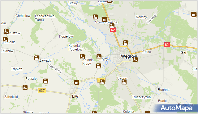 mapa Krypy gmina Liw, Krypy gmina Liw na mapie Targeo