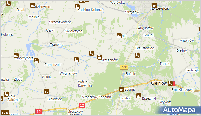 mapa Krzczonów gmina Drzewica, Krzczonów gmina Drzewica na mapie Targeo