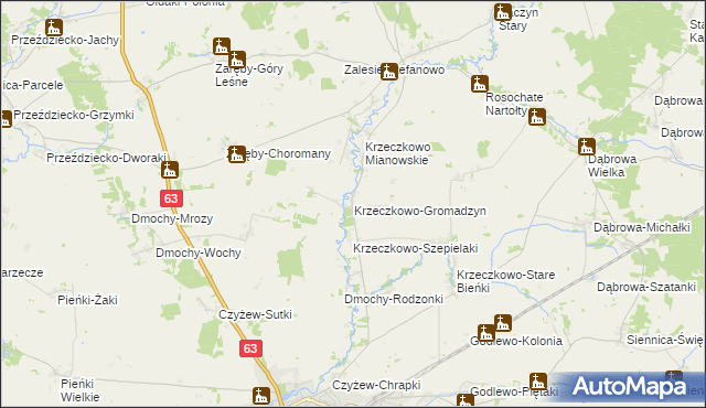 mapa Krzeczkowo-Gromadzyn, Krzeczkowo-Gromadzyn na mapie Targeo