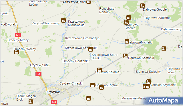 mapa Krzeczkowo-Stare Bieńki, Krzeczkowo-Stare Bieńki na mapie Targeo