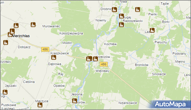 mapa Krzeczów gmina Wierzchlas, Krzeczów gmina Wierzchlas na mapie Targeo