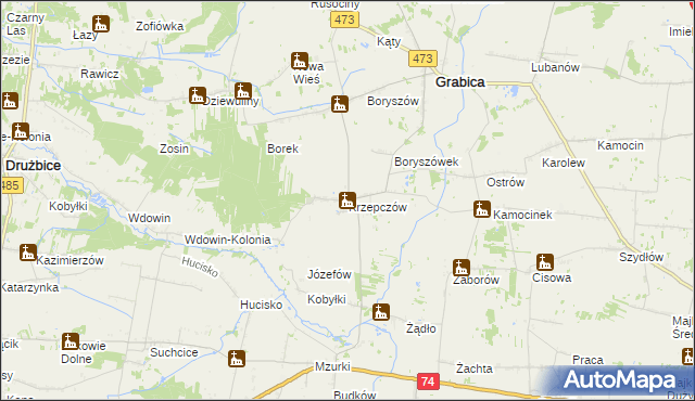 mapa Krzepczów, Krzepczów na mapie Targeo