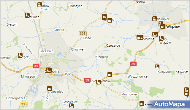 mapa Krzepice gmina Strzelin, Krzepice gmina Strzelin na mapie Targeo