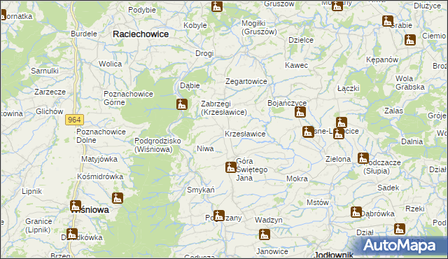 mapa Krzesławice gmina Raciechowice, Krzesławice gmina Raciechowice na mapie Targeo