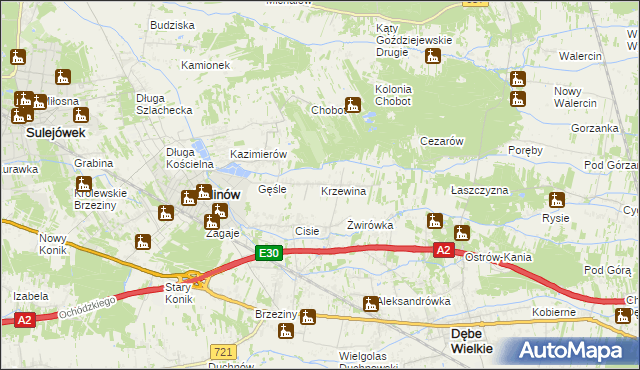 mapa Krzewina gmina Halinów, Krzewina gmina Halinów na mapie Targeo