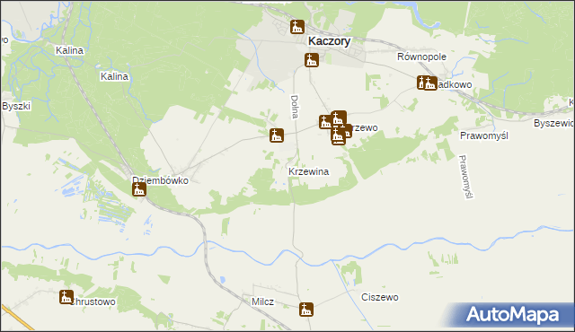 mapa Krzewina gmina Kaczory, Krzewina gmina Kaczory na mapie Targeo