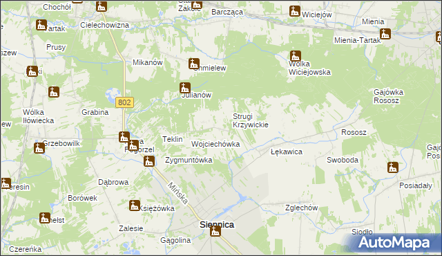 mapa Krzywica gmina Siennica, Krzywica gmina Siennica na mapie Targeo