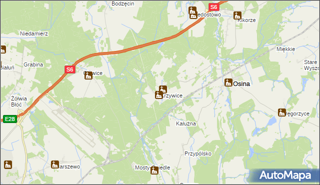 mapa Krzywice gmina Osina, Krzywice gmina Osina na mapie Targeo