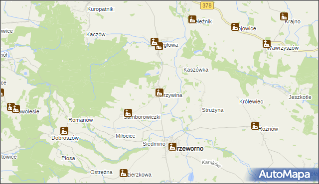 mapa Krzywina, Krzywina na mapie Targeo