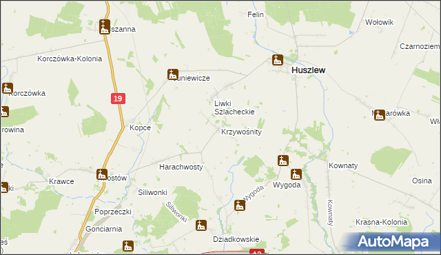 mapa Krzywośnity, Krzywośnity na mapie Targeo