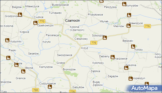 mapa Krzyż gmina Czarnocin, Krzyż gmina Czarnocin na mapie Targeo