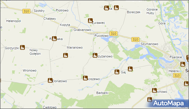 mapa Krzyżanowo gmina Śrem, Krzyżanowo gmina Śrem na mapie Targeo