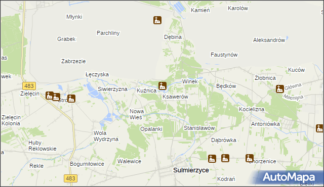 mapa Ksawerów gmina Sulmierzyce, Ksawerów gmina Sulmierzyce na mapie Targeo