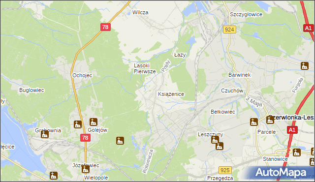 mapa Książenice gmina Czerwionka-Leszczyny, Książenice gmina Czerwionka-Leszczyny na mapie Targeo