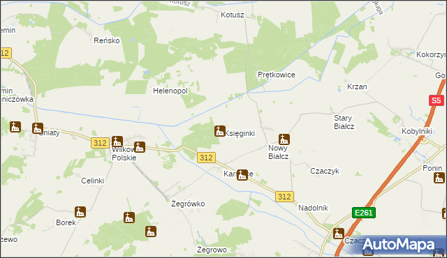 mapa Księginki gmina Śmigiel, Księginki gmina Śmigiel na mapie Targeo