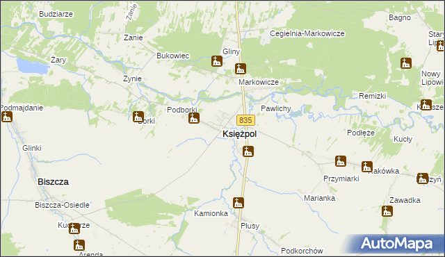 mapa Księżpol, Księżpol na mapie Targeo