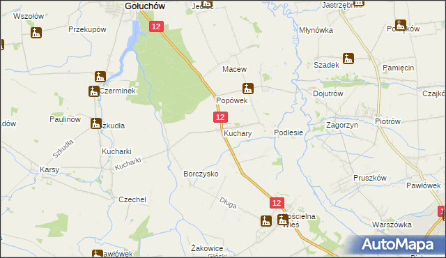 mapa Kuchary gmina Gołuchów, Kuchary gmina Gołuchów na mapie Targeo