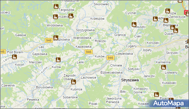 mapa Kuków gmina Stryszawa, Kuków gmina Stryszawa na mapie Targeo