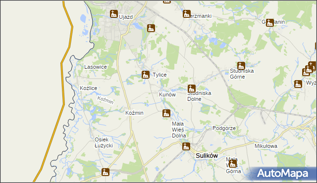 mapa Kunów gmina Zgorzelec, Kunów gmina Zgorzelec na mapie Targeo