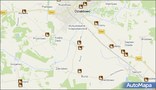 mapa Kurki gmina Działdowo, Kurki gmina Działdowo na mapie Targeo