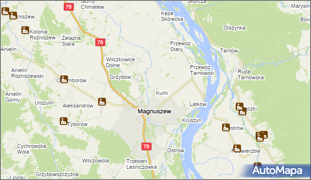 mapa Kurki gmina Magnuszew, Kurki gmina Magnuszew na mapie Targeo