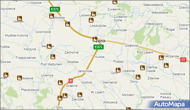 mapa Kurów gmina Lipnik, Kurów gmina Lipnik na mapie Targeo