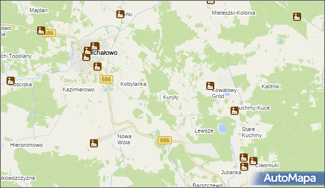 mapa Kuryły gmina Michałowo, Kuryły gmina Michałowo na mapie Targeo