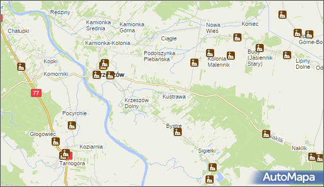 mapa Kustrawa, Kustrawa na mapie Targeo