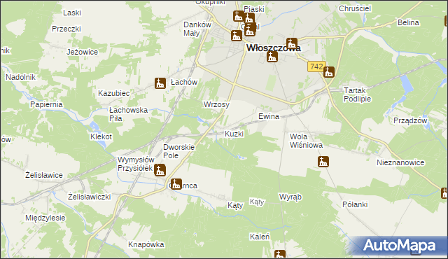 mapa Kuzki gmina Włoszczowa, Kuzki gmina Włoszczowa na mapie Targeo