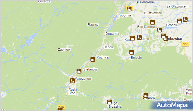 mapa Kuźnica gmina Przysucha, Kuźnica gmina Przysucha na mapie Targeo